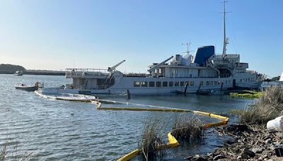 Defunct 1950s-era cruise ship takes on water and leaks pollutants in California river delta