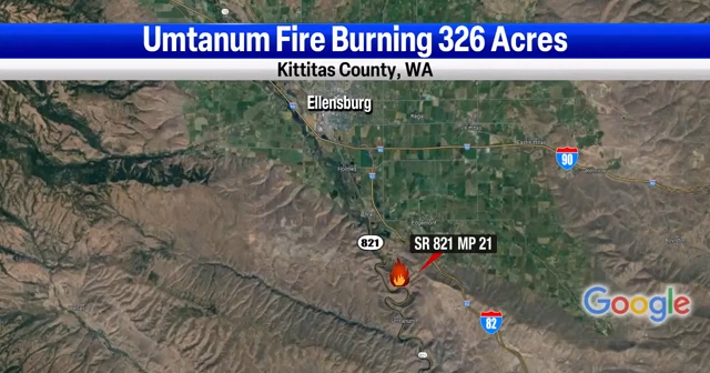 SR 821 at milepost 21 reopened after Umtanum fire burns 326 acres