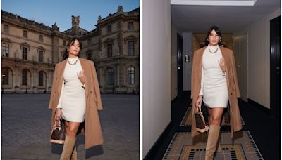 Nora Fatehi Brought Warm Fall Tones To Louis Vuitton's Paris Fashion Week Show In A Dress, Trench And Boots