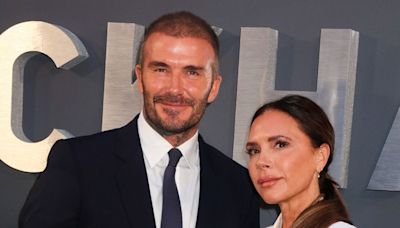 David and Victoria Beckham floor fans as they wear iconic purple wedding outfits 25 years on