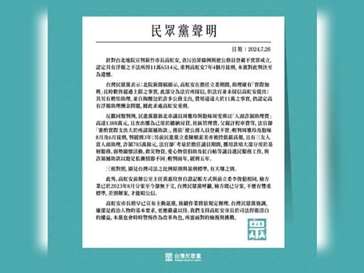 高虹安遭判刑民眾黨表遺憾 柯文哲支持提上訴