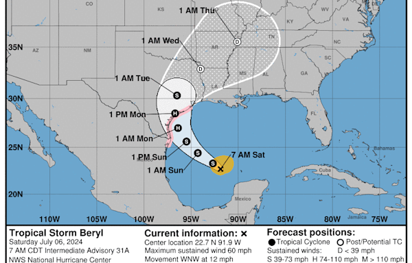 Historic storm Beryl is forecast to make 3rd landfall as hurricane in Texas. See path