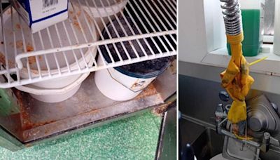 Filthy restaurant covered in grease had tap fixed with mouldy rubber glove