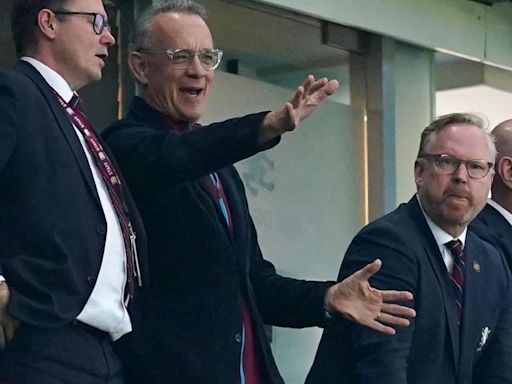 Tom Hanks cheers on Aston Villa at ground