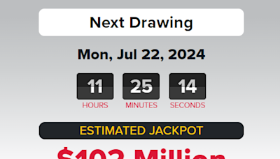Powerball winning numbers for Monday, July 22, 2024 lottery drawing. Jackpot at $102M