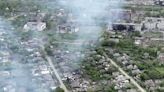 Drone footage shows Ukrainian village battered to ruins as residents flee Russian advance