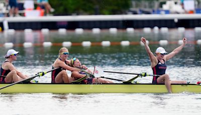 Great Britain’s quadruple sculls women stage a storming finish to snatch gold