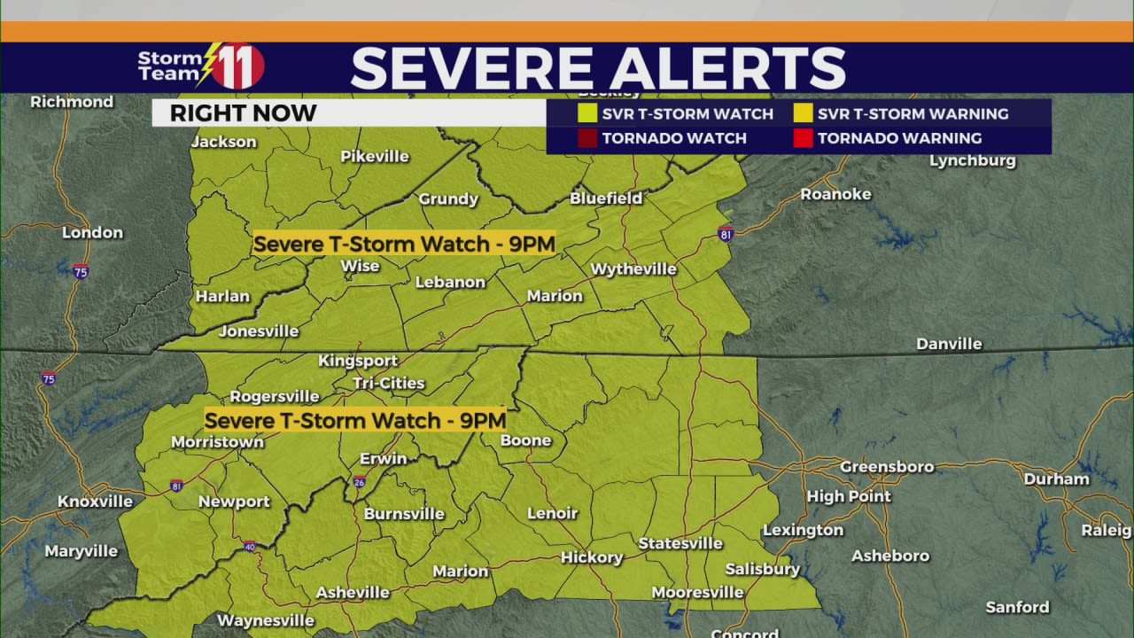 Severe Thunderstorm Watch in effect until 9PM, strong storms possible tonight