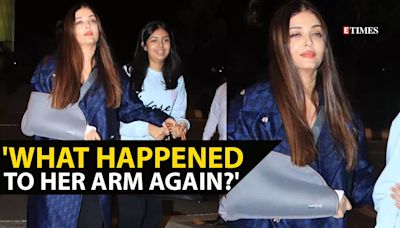 Aishwara Rai Bachchan flies for Cannes wearing an arm sling on her right hand, while her daughter Aaradhya held her bag; internet reacts | Etimes - Times of India Videos