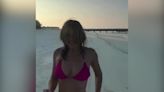 Liz Hurley's sexy pink bikini dance