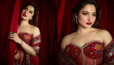 Tamannaah Bhatia looks red hot and unstoppable in Rs 1,26,00 corset and embroidered saree from Torani