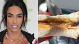 Katie Price eats 'crisp sandwich' on flight to Turkey as warrant is issued for her arrest after skipping court