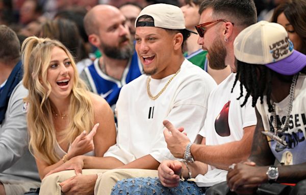 Patrick Mahomes, 'Taylor Swift's boyfriend' Travis Kelce attend Mavericks-Timberwolves Game 3