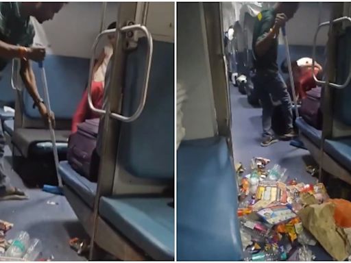 Worker sweeping garbage inside train highlights civic sense crisis. Internet agrees