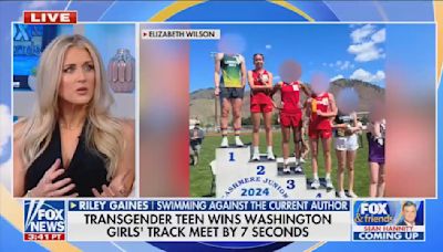 Riley Gaines promotes a book on Fox News by calling an eighth-grade trans athlete a "mediocre man"