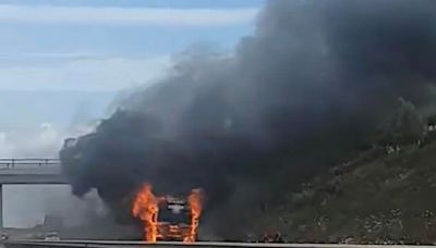 Lorry driver miraculously escapes as horror blaze engulfs vehicle on Scots motorway