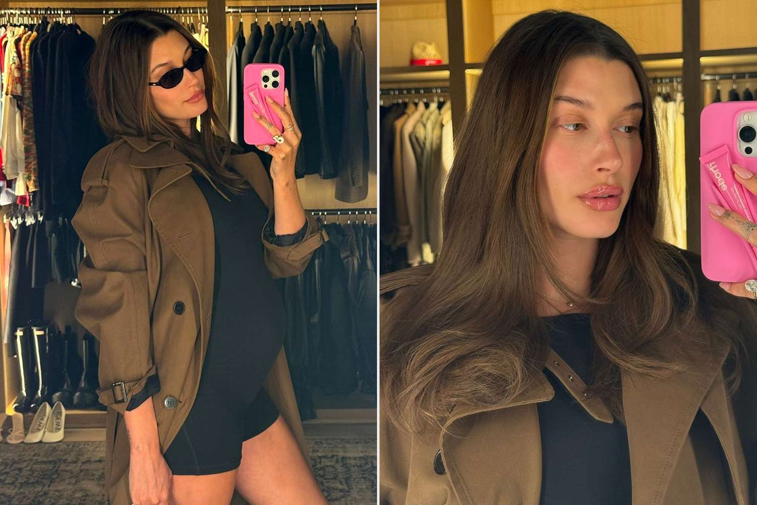 Pregnant Hailey Bieber Shows Off Baby Bump in Black Bodysuit as She Snaps New Mirror Selfie: 'Hot Pink Summer'
