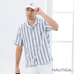 Nautica 男裝 古巴領風情短袖襯衫-藍