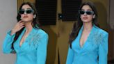 Janhvi Kapoor serves boss lady vibes in trendy bright blue skirt suit, accessorized with spider web brooch