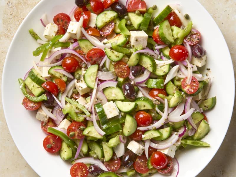 My Make-Ahead Greek Salad Is the "Perfect" Potluck Side