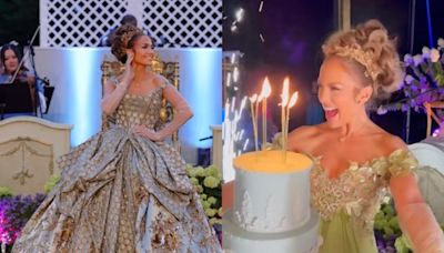 Jennifer Lopez faz festão de aniversário com tema 'Bridgerton', e acaba descalça