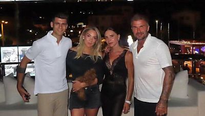 El cariñoso encuentro de Alice Campello y Álvaro Morata con los Beckham en sus idílicas vacaciones