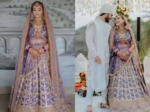 Sabyasachi Bridal Lavender Lehenga: Sabyasachi bride ditches traditional red for lavender lehenga, completes look with purple chooda | - Times of India