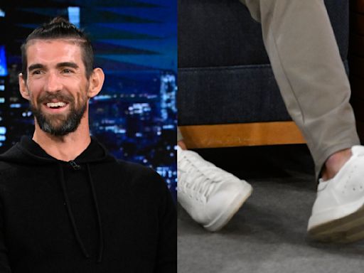 Michael Phelps Ties Into All White Golden Goose Shoes on ‘Tonight Show’