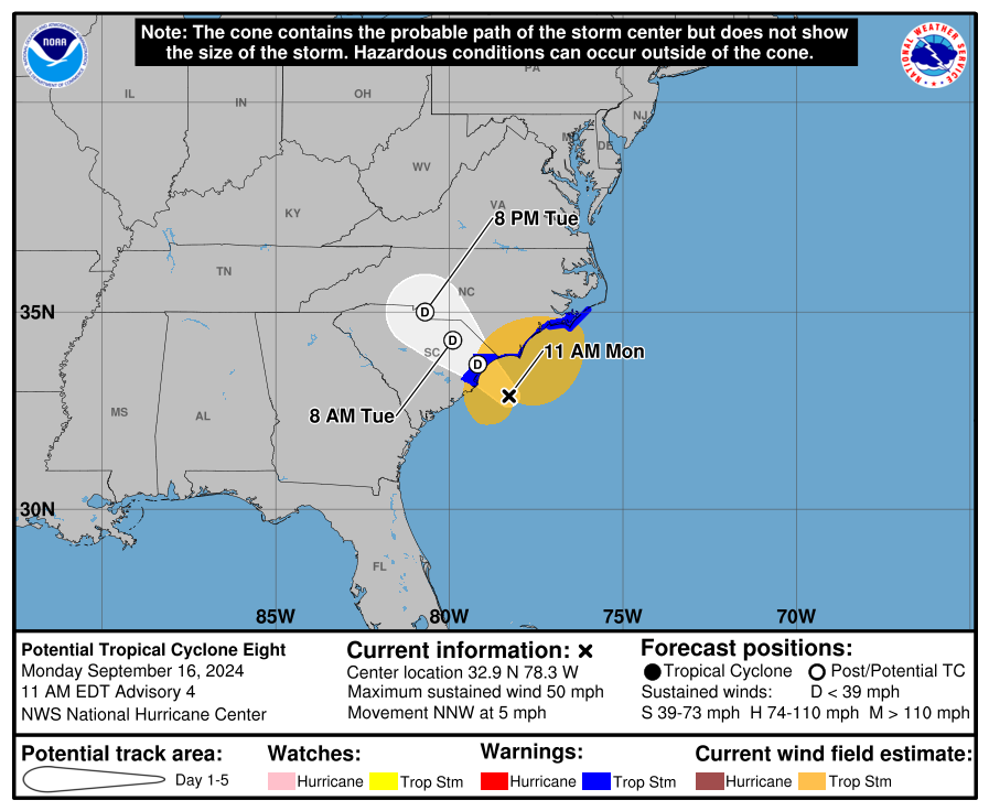 National Hurricane Center tracks storm off Carolina coasts, but may not become Tropical Storm Helene