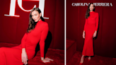Karlie Kloss Pops in Vibrant Red Carolina Herrera Dress at Good Girl and Bad Boy Perfume Party