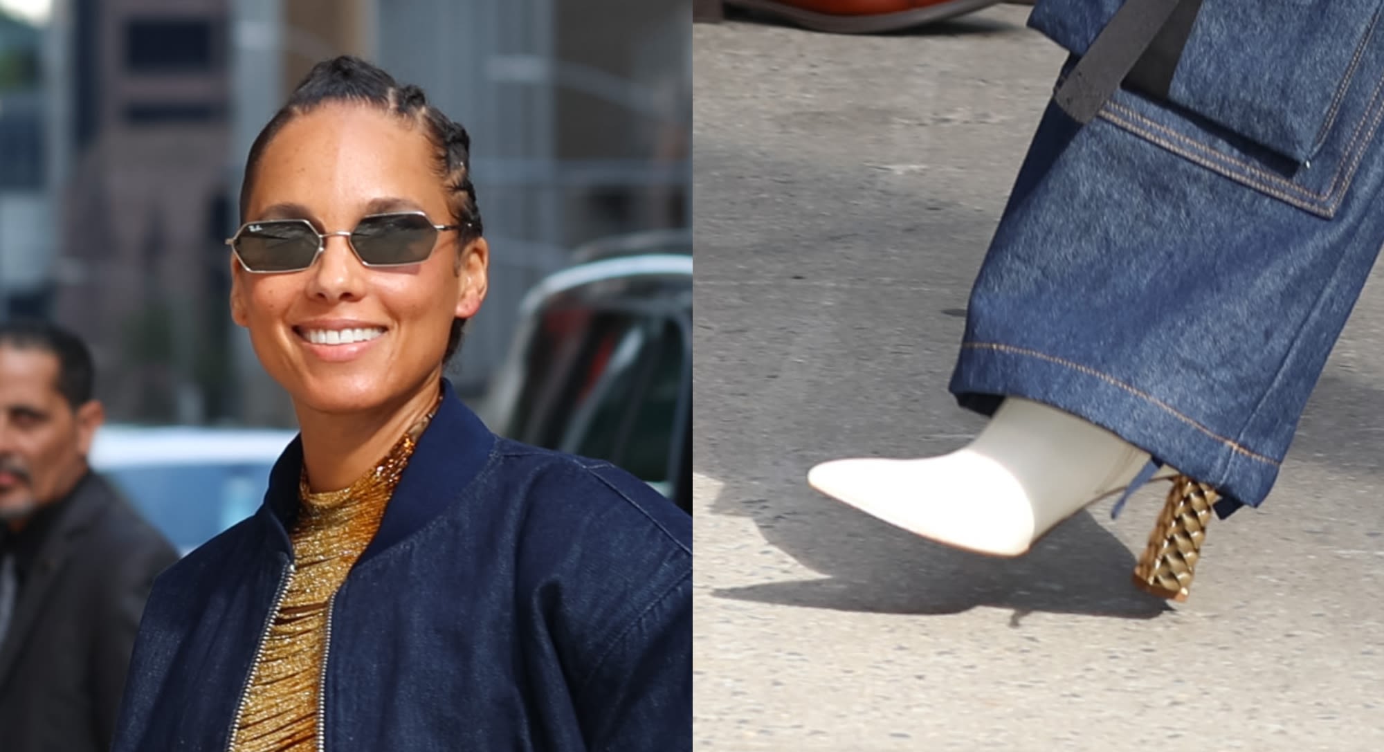 Alicia Keys Gets Intricate in White Leather Shoes Featuring Quilted Gold Heel for ‘Stephen Colbert’