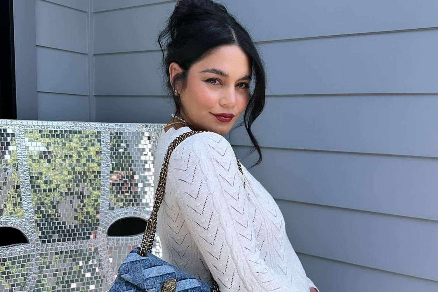 Pregnant Vanessa Hudgens Glows in Knit White Dress as She Prepares for Mother's Day: 'Right Around the Corner'