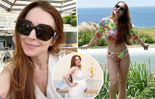 Lindsay Lohan poses in colorful swimsuit 10 months after welcoming first baby