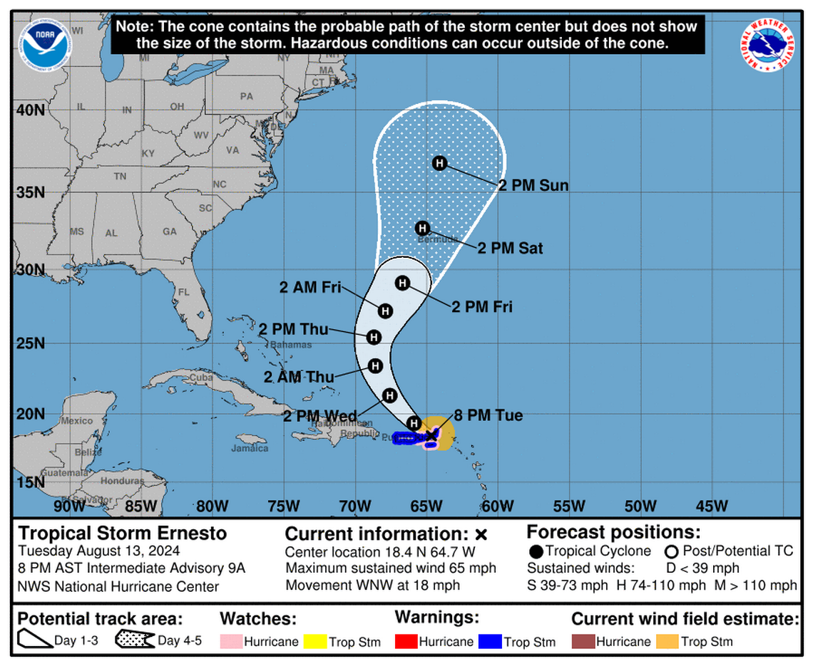 Tropical Storm Ernesto is expected to strengthen into a hurricane, forecasters say