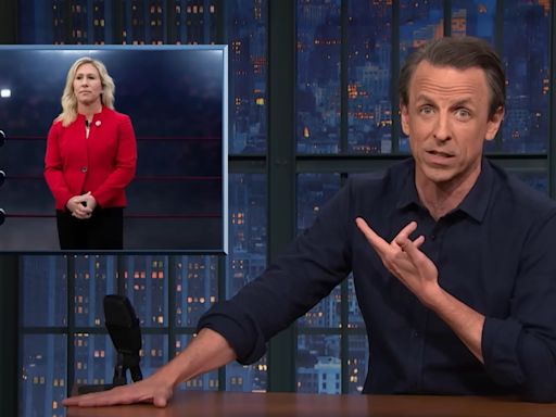 Seth Meyers mocks Marjorie Taylor Greene over Trump’s ‘backhanded compliment’