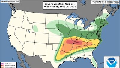 Dangerous storm outbreak affecting eastern U.S., from Missouri to Carolinas