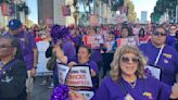 ...cheer on speakers in a Tuesday, May 7, 2024, rally to oppose anticipated budget cuts outside the headquarters of the Los Angeles Unified School District, just west of downtown Los Angeles.