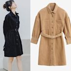 全新轉賣 H:CONNECT 韓國品牌 黑色 燈芯絨排釦腰帶襯衫洋裝