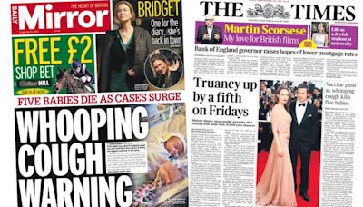 Newspaper headlines: 'Whooping cough warning' and Friday 'truancy up'