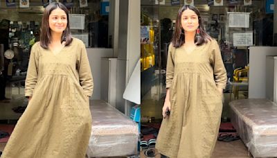 Mrunal Thakur’s monsoon essentials get an ethnic touch with her olive kurta set, perfect for everyday wear