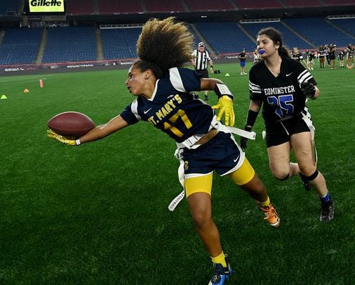 Sixth-grader Kaileigh Patterson comes up clutch for St. Mary’s in girls’ flag football championship game over Leominster - The Boston Globe