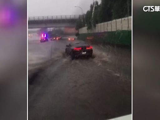 豪雨狂炸！國一后里段淹水 「2車慘受困」急派拖車