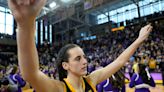 Wisconsin native Megan Gustafson congratulates Caitlin Clark on passing her Iowa scoring record