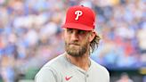 Bryce Harper leaves Phillies-Blue Jays game after getting hit by pitch on elbow