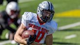 Raiders RB Dylan Laube flashes during Day 1 of minicamp