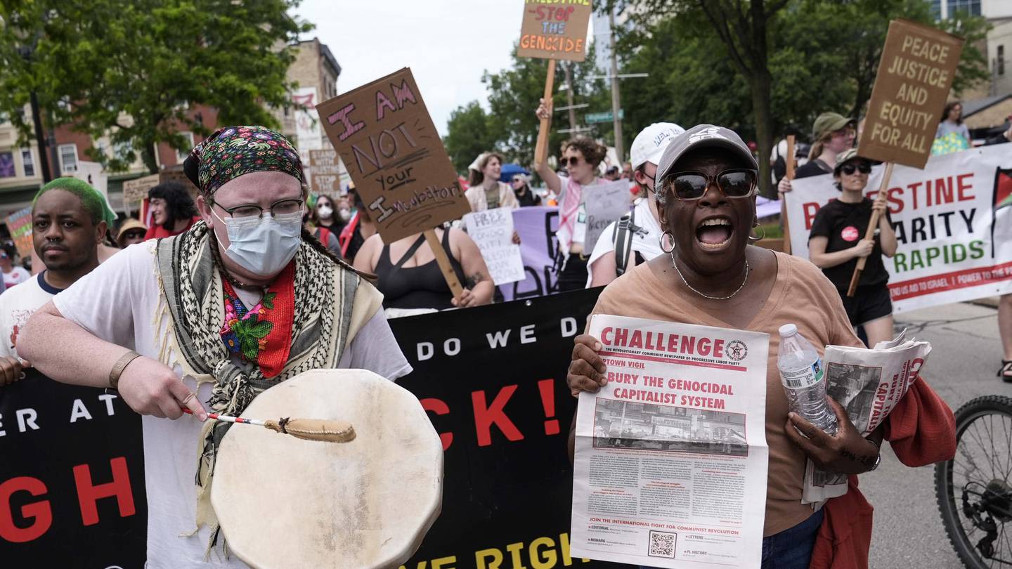 Protesters rally peacefully at GOP convention for abortion and immigrant rights, end to war in Gaza