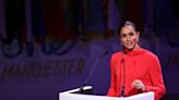 'It is very nice to be back in the UK,' royal Meghan tells a summit