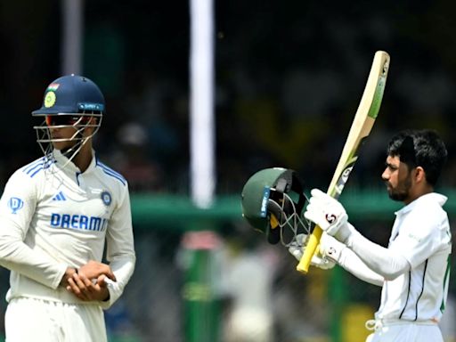 Bangladesh's Mominul reaches 100 after India strike in rain-hit Test