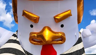 Anti-Trump chicken fails to float as ex-president’s supporters rally in San Francisco