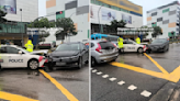 Police car involved in accident with another car at junction of Tampines North Drive 1 and 2, one sent to hospital